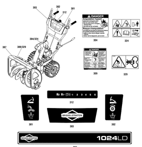 Decals Group (6965ybsdecal) Diagram and Parts List for 1696610-00-1024LD 2016 Briggs and Stratton Snow Blower